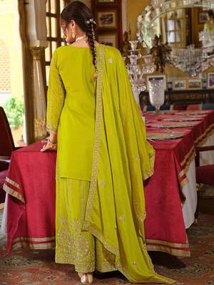 Floral Embroidered Zari Kurta With Palazzos & Dupatta 5