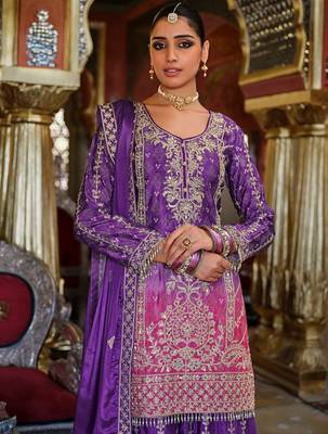 Ethnic Motifs Embroidered Mirror Work Kurta with Palazzos & Dupatta 1