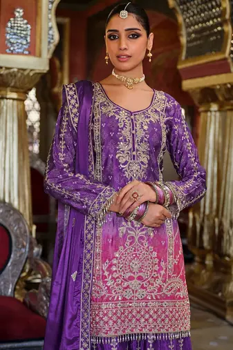Ethnic Motifs Embroidered Mirror Work Kurta with Palazzos & Dupatta