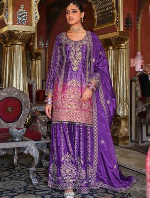 Ethnic Motifs Embroidered Mirror Work Kurta with Palazzos & Dupatta 2