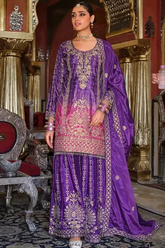 Ethnic Motifs Embroidered Mirror Work Kurta with Palazzos & Dupatta