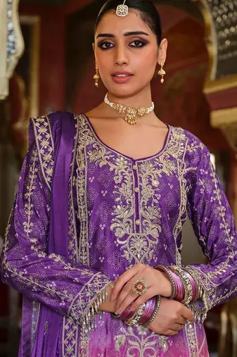 Ethnic Motifs Embroidered Mirror Work Kurta with Palazzos & Dupatta