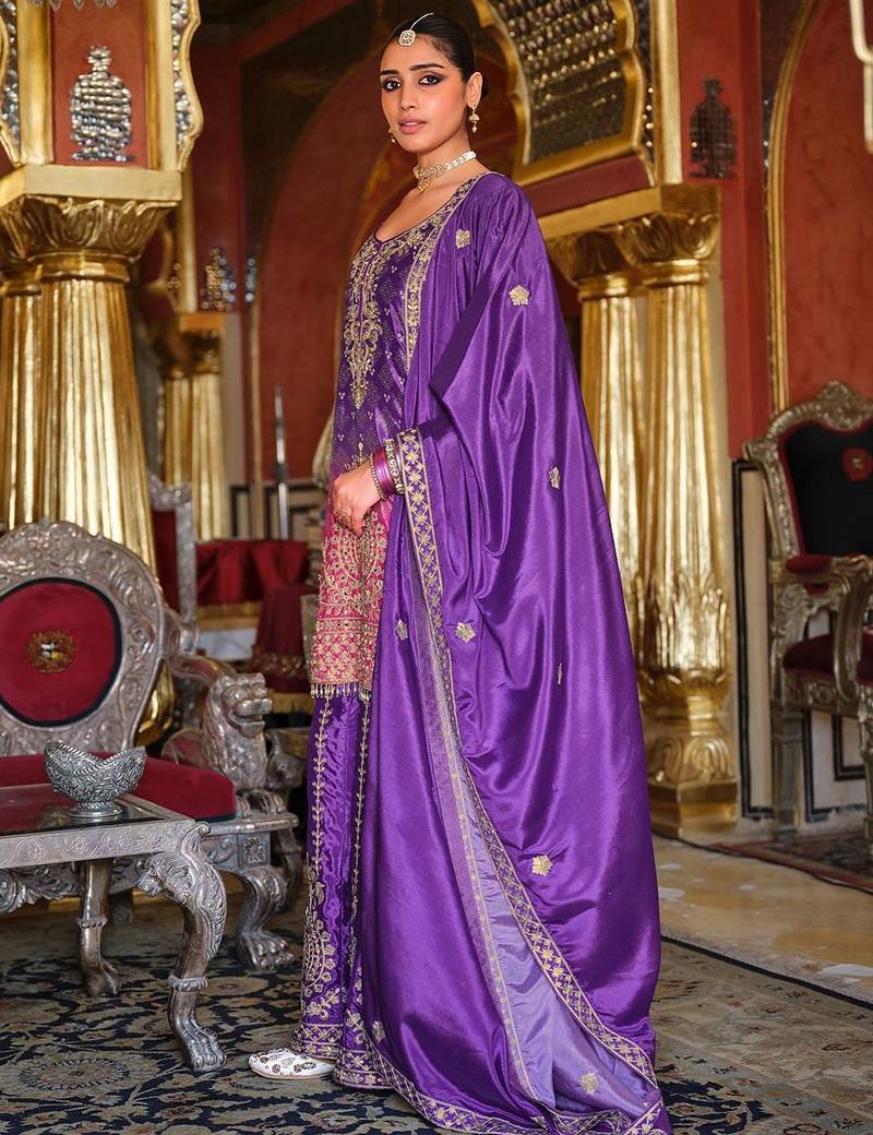 Ethnic Motifs Embroidered Mirror Work Kurta with Palazzos & Dupatta