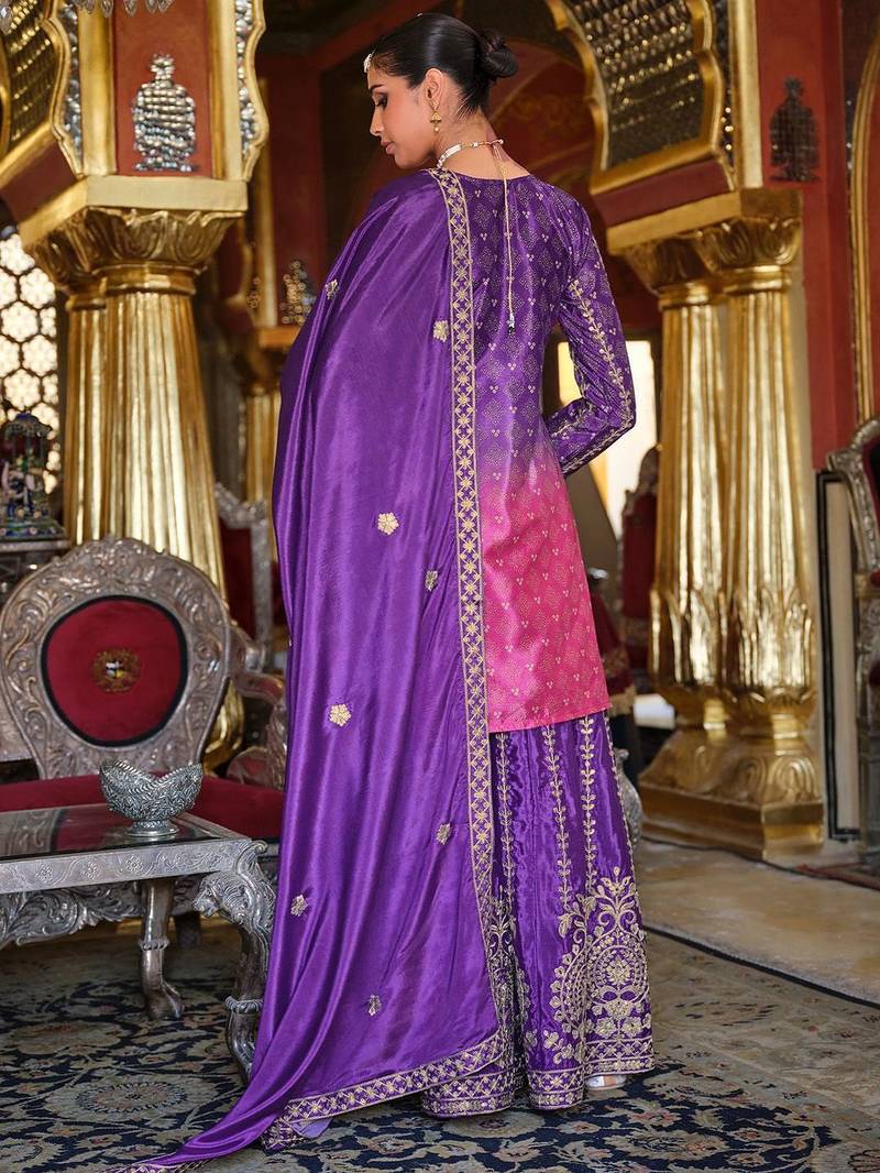 Ethnic Motifs Embroidered Mirror Work Kurta with Palazzos & Dupatta