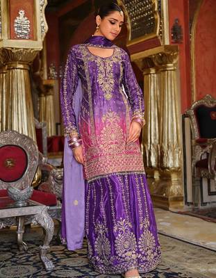 Ethnic Motifs Embroidered Mirror Work Kurta with Palazzos & Dupatta 7
