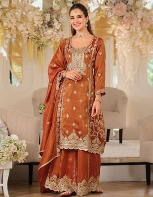 Women Ethnic Motifs Embroidered Regular Thread Work Kurta with Palazzos & With Dupatta 1