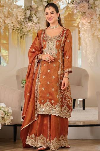 Women Ethnic Motifs Embroidered Regular Thread Work Kurta with Palazzos & With Dupatta