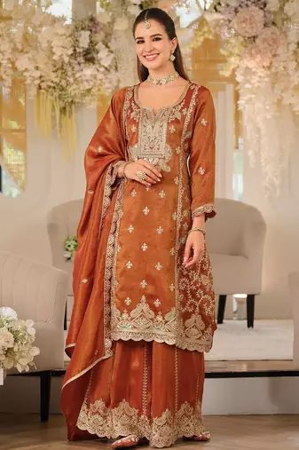 Women Ethnic Motifs Embroidered Regular Thread Work Kurta with Palazzos & With Dupatta