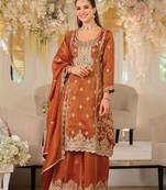 Women Ethnic Motifs Embroidered Regular Thread Work Kurta with Palazzos & With Dupatta