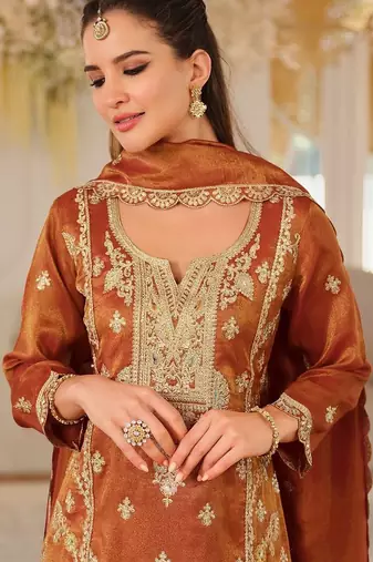 Women Ethnic Motifs Embroidered Regular Thread Work Kurta with Palazzos & With Dupatta