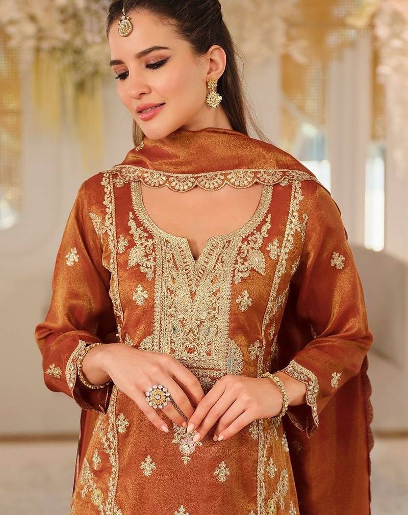 Women Ethnic Motifs Embroidered Regular Thread Work Kurta with Palazzos & With Dupatta