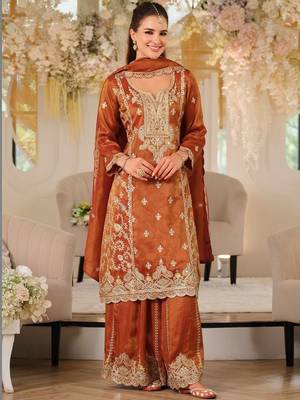Women Ethnic Motifs Embroidered Regular Thread Work Kurta with Palazzos & With Dupatta 3