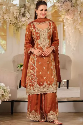 Women Ethnic Motifs Embroidered Regular Thread Work Kurta with Palazzos & With Dupatta