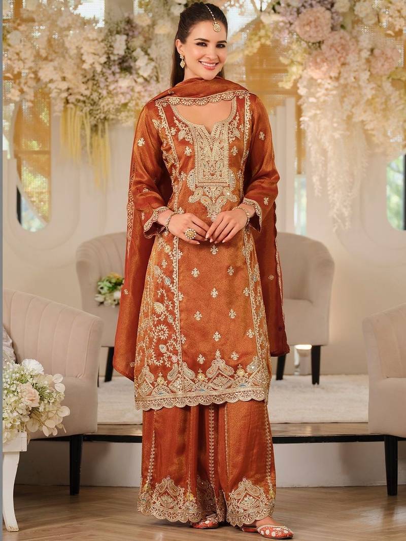 Women Ethnic Motifs Embroidered Regular Thread Work Kurta with Palazzos & With Dupatta
