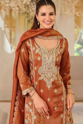 Women Ethnic Motifs Embroidered Regular Thread Work Kurta with Palazzos & With Dupatta