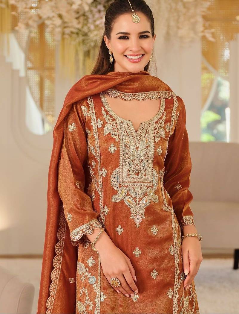 Women Ethnic Motifs Embroidered Regular Thread Work Kurta with Palazzos & With Dupatta