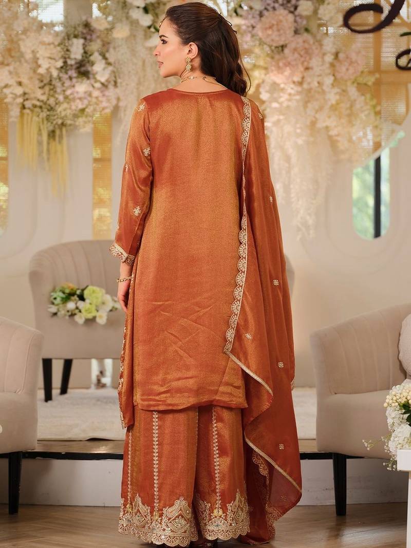 Women Ethnic Motifs Embroidered Regular Thread Work Kurta with Palazzos & With Dupatta