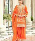 Ethnic Motifs Embroidered Round Neck Thread Work Kurta With Patiala & Dupatta