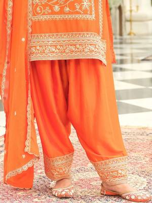 Ethnic Motifs Embroidered Round Neck Thread Work Kurta With Patiala & Dupatta 6