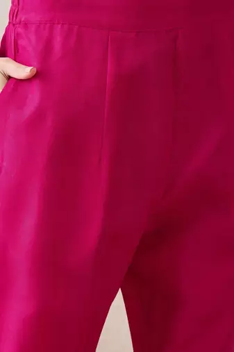 Floral Yoke Design Notch Neck Thread Work Straight Kurta With Trousers & Dupatta