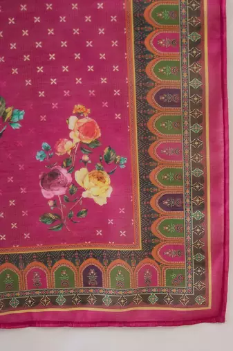 Floral Yoke Design Notch Neck Thread Work Straight Kurta With Trousers & Dupatta