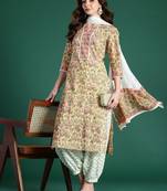 Floral Printed Pure Cotton Kurta with Salwar & With Dupatta