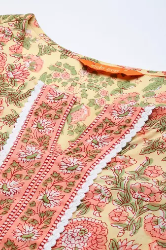 Floral Printed Pure Cotton Kurta with Salwar & With Dupatta