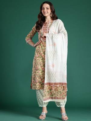 Floral Printed Pure Cotton Kurta with Salwar & With Dupatta 5