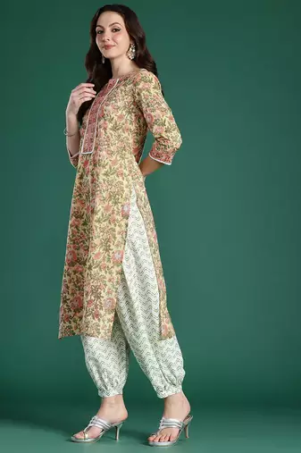 Floral Printed Pure Cotton Kurta with Salwar & With Dupatta