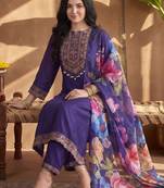 Women Ethnic Motifs Embroidered Regular Thread Work Kurta with Trousers & With Dupatta