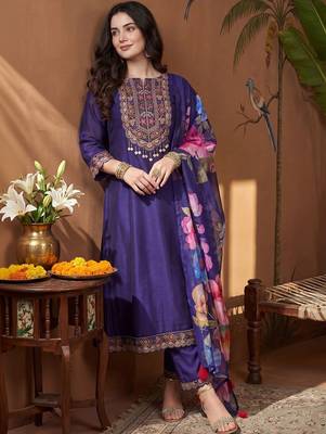 Women Ethnic Motifs Embroidered Regular Thread Work Kurta with Trousers & With Dupatta 2