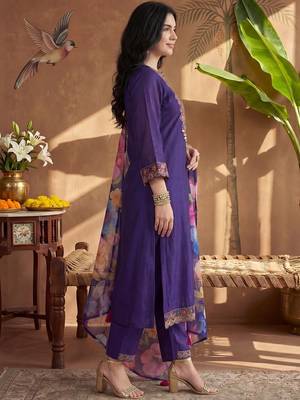 Women Ethnic Motifs Embroidered Regular Thread Work Kurta with Trousers & With Dupatta 4