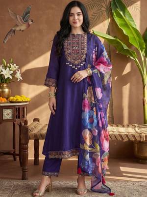 Women Ethnic Motifs Embroidered Regular Thread Work Kurta with Trousers & With Dupatta 6