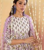 Floral Printed Key Hole Neck Pure Cotton Kurta With Trousers & Dupatta