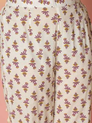 Floral Printed Key Hole Neck Pure Cotton Kurta With Trousers & Dupatta 3