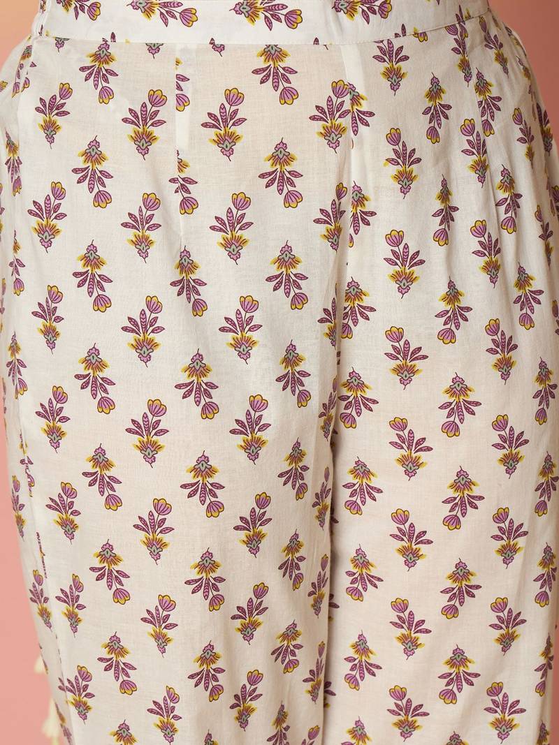 Floral Printed Key Hole Neck Pure Cotton Kurta With Trousers & Dupatta