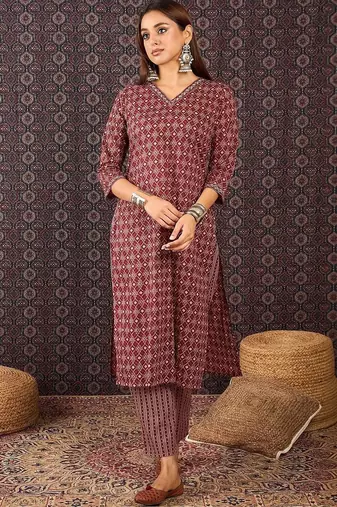 Women Printed Regular Pure Cotton Kurta with Trousers & With Dupatta