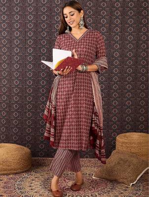Women Printed Regular Pure Cotton Kurta with Trousers & With Dupatta 6