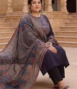 Plus Size Black Printed Straight Kurta Trousers With Dupatta Set
