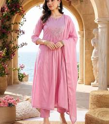Women Panelled Mirror Work Pure Cotton Kurta with Trousers & With Dupatta
