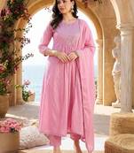Women Panelled Mirror Work Pure Cotton Kurta with Trousers & With Dupatta