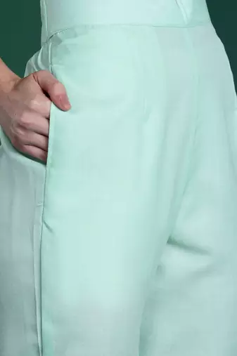 Floral Embroidered Thread Work Linen Kurta with Trousers & With Dupatta