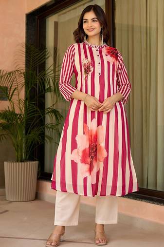 Women Printed Regular  Cotton Kurta with Trousers