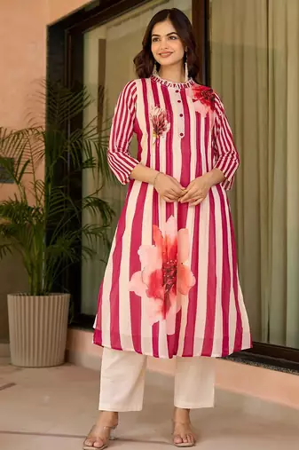 Women Printed Regular Pure Cotton Kurta with Trousers