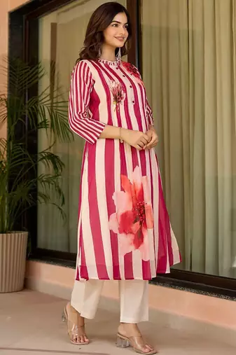 Women Printed Regular Pure Cotton Kurta with Trousers