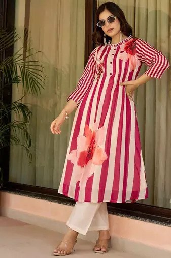 Women Printed Regular Pure Cotton Kurta with Trousers