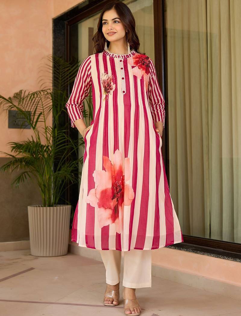 Women Printed Regular Pure Cotton Kurta with Trousers