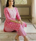 Women Ethnic Motifs Printed Regular Thread Work Kurta with Trousers