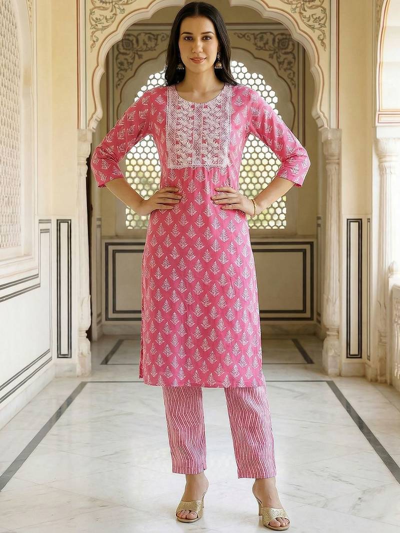Women Ethnic Motifs Printed Regular Thread Work Kurta with Trousers