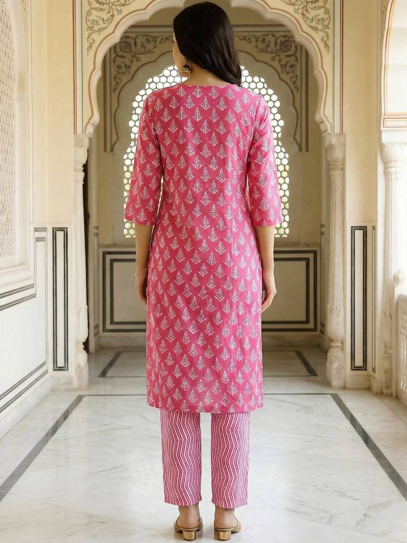 Women Ethnic Motifs Printed Regular Thread Work Kurta with Trousers